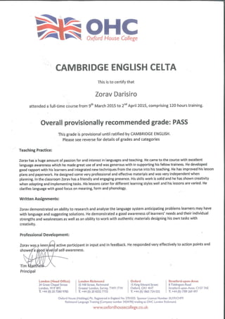 Cambridge English CELTA certificate