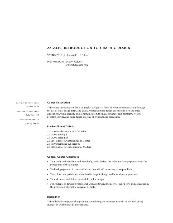 Architecture Design 1 Syllabus intro to graphic design syllabus Architecture Design 1 Syllabus intro to graphic design syllabus