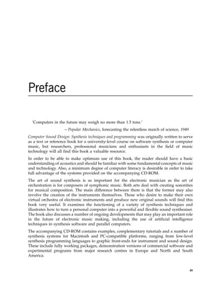 Computer Book Preface Computer Sound Design Synthesis Techniques And Programming 2nd Edition ...