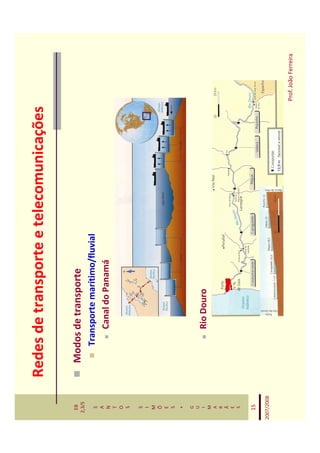 Redes de transporte e telecomunicações

   EB
  2,3/S
              Modos de transporte
   S             Transporte marítimo/fluvial
   A
   N                 Canal do Panamá
   T
   O
   S

   S
   I
   M
   Õ
   E
   S
    *
   G
   U
   I                 Rio Douro
   M
   A
   R
   Ã
   E
   S


   15

2007/2008



                                                     Prof. João Ferreira
 