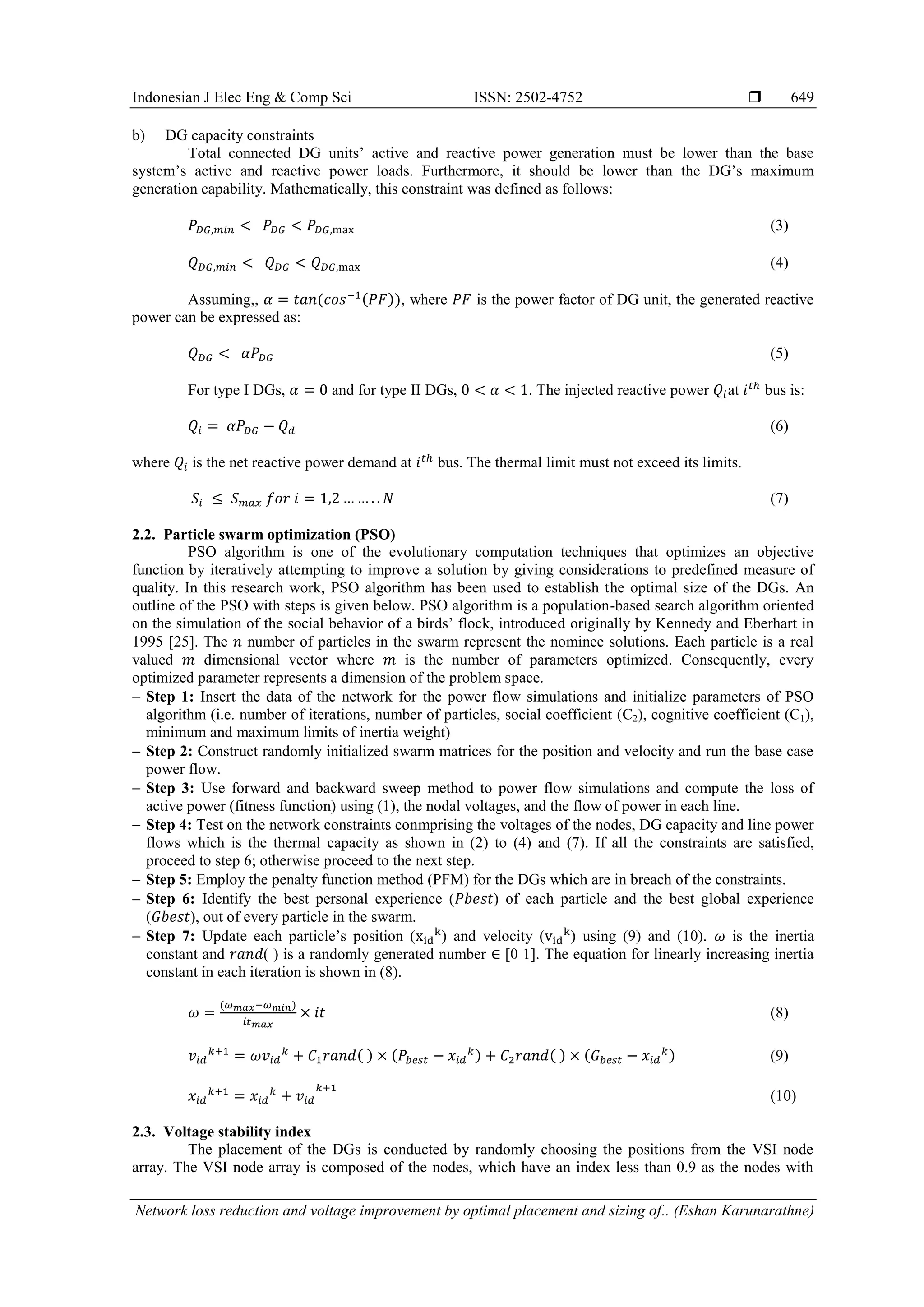 Network loss reduction and voltage improvement by optimal placement and ...