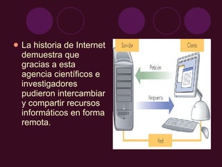 La historia de Internet demuestra que gracias a esta agencia científicos e investigadores pudieron intercambiar y compartir recursos informáticos en forma remota. 