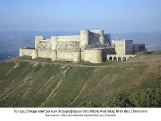 Το ισχυρότερο κάστρο των σταυροφόρων στη Μέση Ανατολή: Krak des Chevaliers
Πηγή εικόνας: https://en.wikipedia.org/wiki/Krak_des_Chevaliers
 