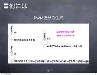 〓他には
               PWM波形の生成




                  22
2013年3月6日水曜日              22
 