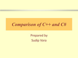 Comparison of C++ and C#
Prepared by
Sudip Vora
 