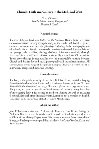 Liturgy And Society In Early Medieval Rome John F Romano | PDF