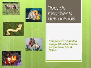 Tipus de
moviments
dels animals.
Components : Carolina
Narejo, Claudia Acebo,
Nico Armas i David
Platón.
 