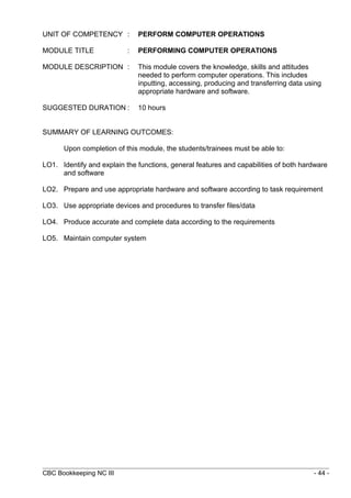 Perform Computer Testing And Documentation Module 223908168 cbc-bookeeping-nc-iii | DOC