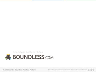 Boundless Lecture Slides
Free to share, print, make copies and changes. Get yours at www.boundless.com
Available on the Boundless Teaching Platform
 