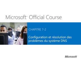 Microsoft®
Official Course
CHAPITRE 7-2
Configuration et résolution des
problèmes du système DNS
 