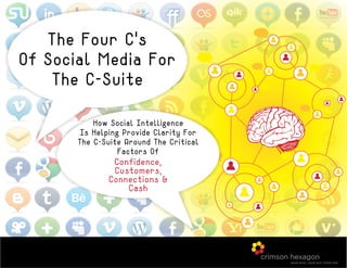 The Four C’s
Of Social Media For
    The C-Suite

           How Social Intelligence
       Is Helping Provide Clarity For
       The C-Suite Around The Critical
                 Factors Of
               Confidence,
               Customers,
              Connections &
                  Cash
 