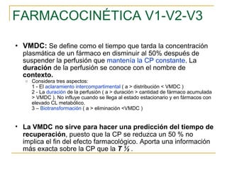 FARMACOCINÉTICA V1-V2-V3 <ul><ul><li>VMDC:   Se define como el tiempo que tarda la concentración plasmática de un fármaco ...