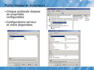 Ports réseau et écouteurs
• Chaque protocole dispose
de propriétés
configurables
• Configurations serveur
et client disponibles
 