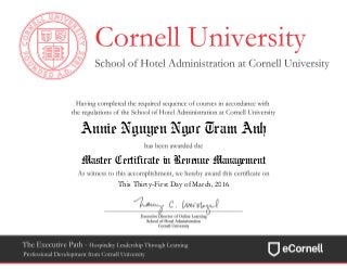 Annie Nguyen Ngoc Tram Anh
Master Certificate in Revenue Management
This Thirty-First Day of March, 2016
 