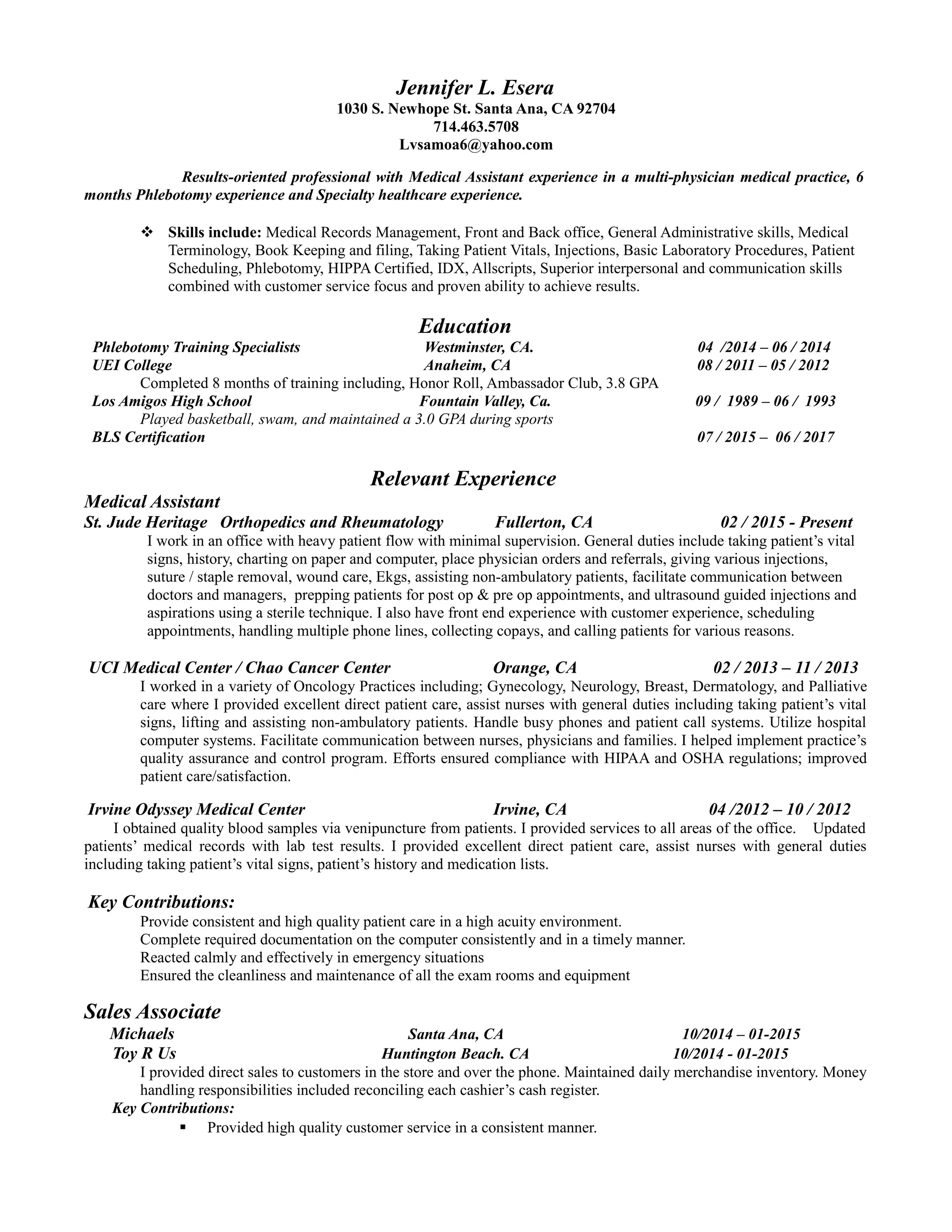 Jennifer Esera Resume | DOC