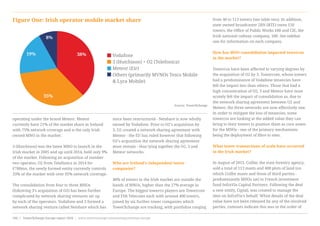operating under the brand Meteor. Meteor
currently have 21% of the market share in Ireland
with 75% network coverage and is the only Irish
owned MNO in the market.
3 (Hutchison) was the latest MNO to launch in the
Irish market in 2005 and up until 2014, held only 9%
of the market. Following an acquisition of number
two operator, O2 from Telefónica in 2014 for
€780mn, the newly formed entity currently controls
33% of the market with over 95% network coverage.
The consolidation from four to three MNOs
(following 3’s acquisition of O2) has been further
complicated by network sharing ventures set up
by each of the operators. Vodafone and 3 formed a
network sharing venture called Netshare which has
since been restructured - Netshare is now wholly
owned by Vodafone. Prior to O2’s acquisition by
3, O2 created a network sharing agreement with
Meteor - the EU has ruled however that following
O2’s acquisition the network sharing agreement
must remain - thus tying together the O2, 3 and
Meteor networks.
Who are Ireland’s independent tower
companies?
40% of towers in the Irish market are outside the
hands of MNOs, higher than the 27% average in
Europe. The biggest towerco players are Towercom
and ESB Telecoms each with around 400 towers,
joined by six further tower companies which
TowerXchange are tracking, with portfolios ranging
from 40 to 113 towers (see table two). In addition,
state owned broadcaster 2RN (RTE) owns 150
towers, the Office of Public Works 180 and CIE, the
Irish national railway company, 100. See sidebar
one for information on each company.
How has MNO consolidation impacted towercos
in the market?
Towercos have been affected to varying degrees by
the acquisition of O2 by 3. Towercom, whose towers
had a predominance of Vodafone tenancies have
felt the impact less than others. Those that had a
high concentration of O2, 3 and Meteor have most
acutely felt the impact of consolidation as, due to
the network sharing agreement between O2 and
Meteor, the three networks are now effectively one.
In order to mitigate the loss of tenancies, some
towercos are looking at the added value they can
bring to their towers to position them as core assets
for the MNOs - one of the primary mechanisms
being the deployment of fibre to sites.
What tower transactions of scale have occurred
in the Irish market?
In August of 2015, Coillte, the state forestry agency,
sold a total of 113 masts and 400 plots of land (on
which Coillte masts and those of third parties -
predominantly MNOs sat) to French investment
fund InfraVia Capital Partners. Following the deal
a new entity, Cignal, was created to manage the
sites on InfraVia’s behalf. Whist details of the deal
value have not been released by any of the involved
parties, rumours indicate this was in the order of
Figure One: Irish operator mobile market share
Vodafone
3 (Hutchison) + O2 (Telefonica)
Meteor (Eir)
Others (primarily MVNOs Tesco Mobile
& Lyca Mobile)
Source: TowerXchange
38%
35%
19%
8%
www.towerxchange.com/meetups/meetup-europe | TowerXchange Europe report 2016 | 35| TowerXchange Europe report 2016 | www.towerxchange.com/meetups/meetup-europe104
 