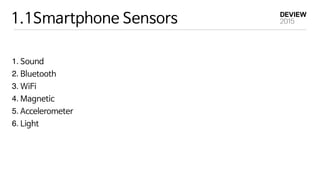 1.1Smartphone Sensors
1. Sound

2. Bluetooth

3. WiFi

4. Magnetic

5. Accelerometer

6. Light
 