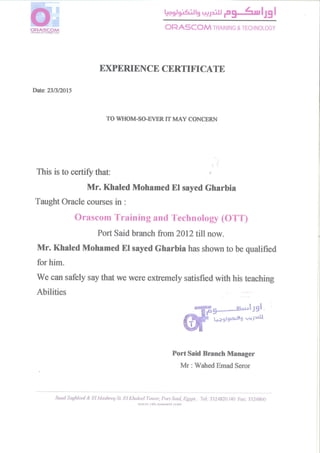 Opercom Certificate Orascom Exprience Certificate | PDF
