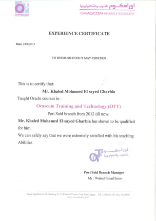 Orascom Exprience Certificate
