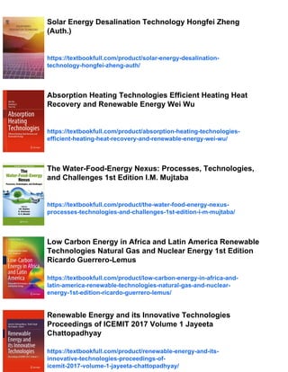 Renewable energy technologies for water desalination 1st Edition Hacene ...