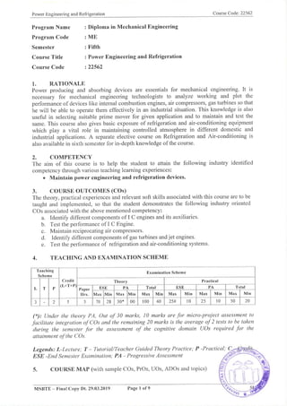 22562 power engineering and refrigeration-syllabus (1) | PDF