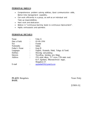 Usha Resume | DOCX