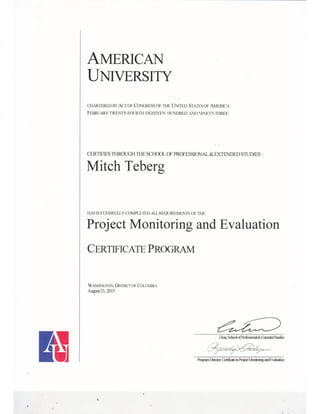 Graduate Cert Project M&E American University