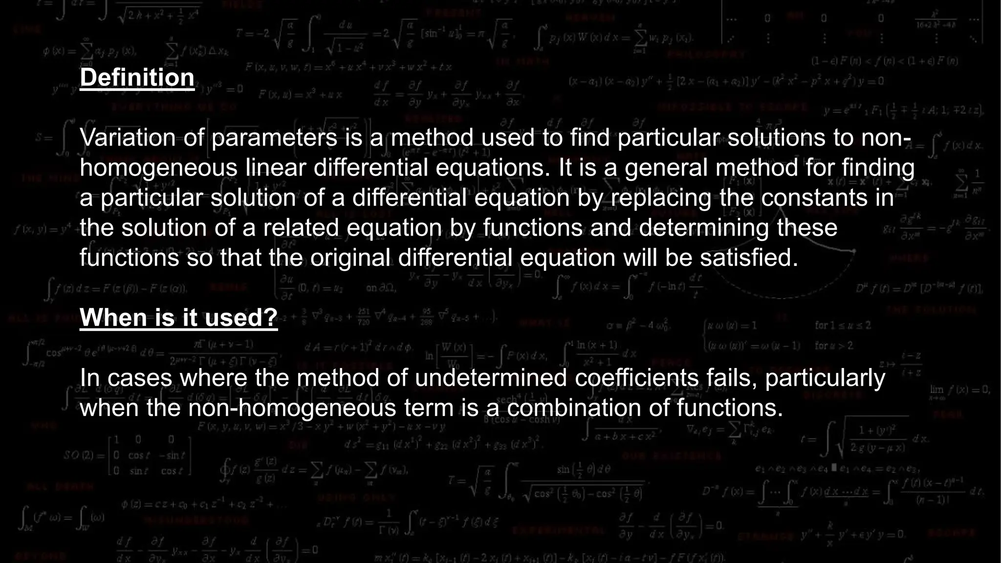 Variation Of Parameter (Differential Equations) | PPTX