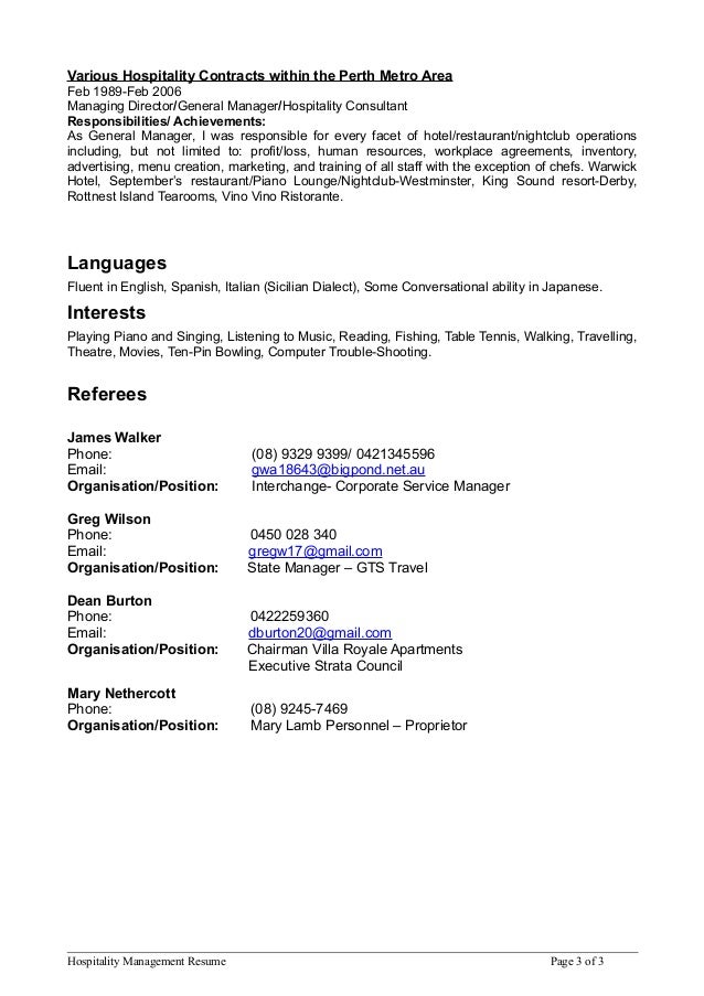 hospitality mgmt resume 5