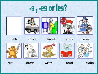 ride drive watch stop repair
cut draw write read swim
 