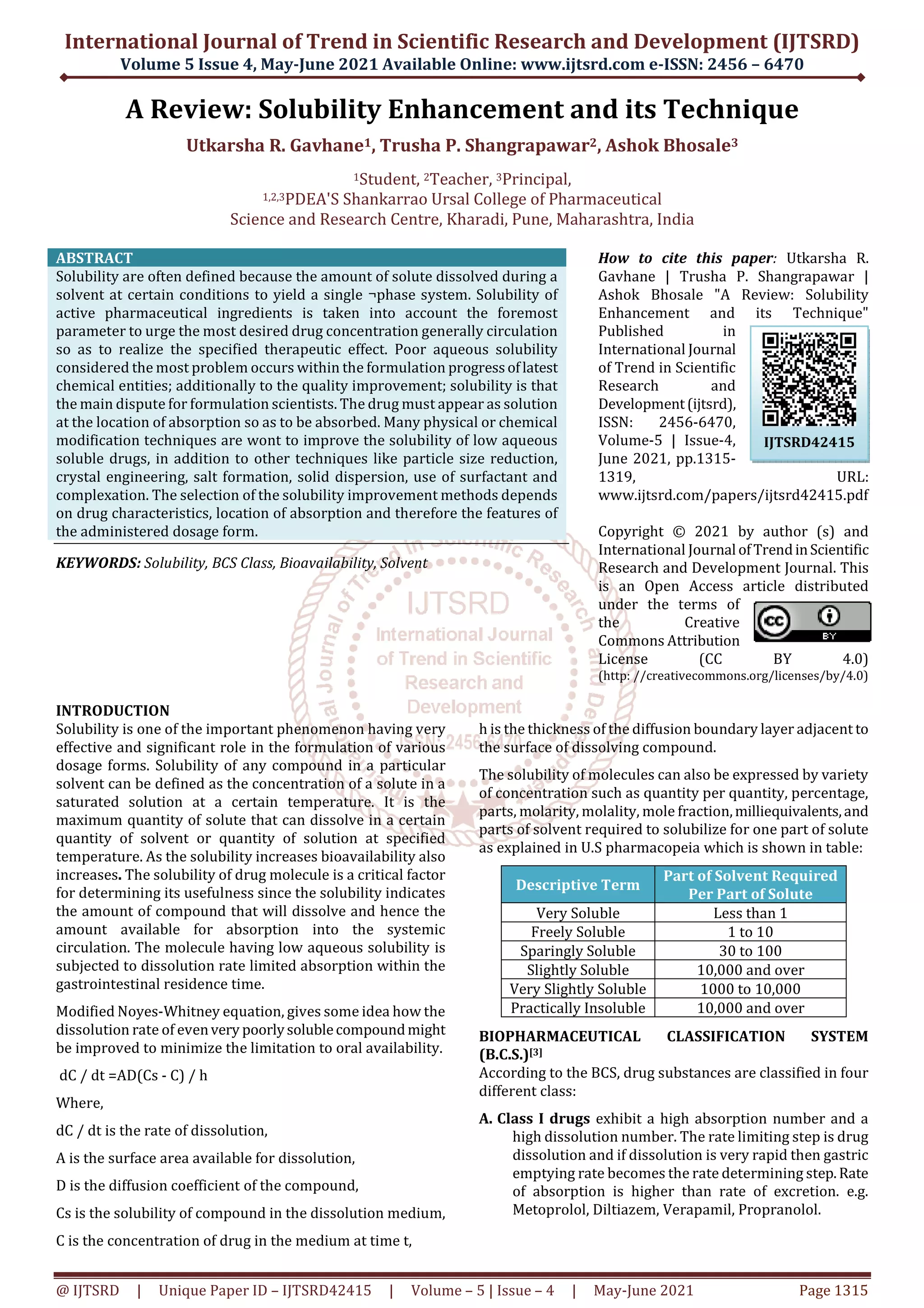 A Review Solubility Enhancement and its Technique | PDF