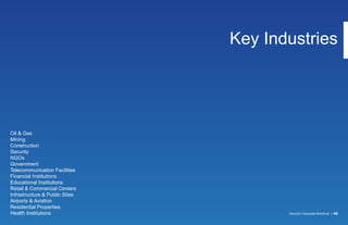 Oil & Gas
Mining
Construction
Security
NGOs
Government
Telecommunication Facilities
Financial Institutions
Educational Institutions
Retail & Commercial Centers
Infrastructure & Public Sites
Airports & Aviation
Residential Properties
Health Institutions Vizocom Corporate Brochure | 05
Key Industries
 