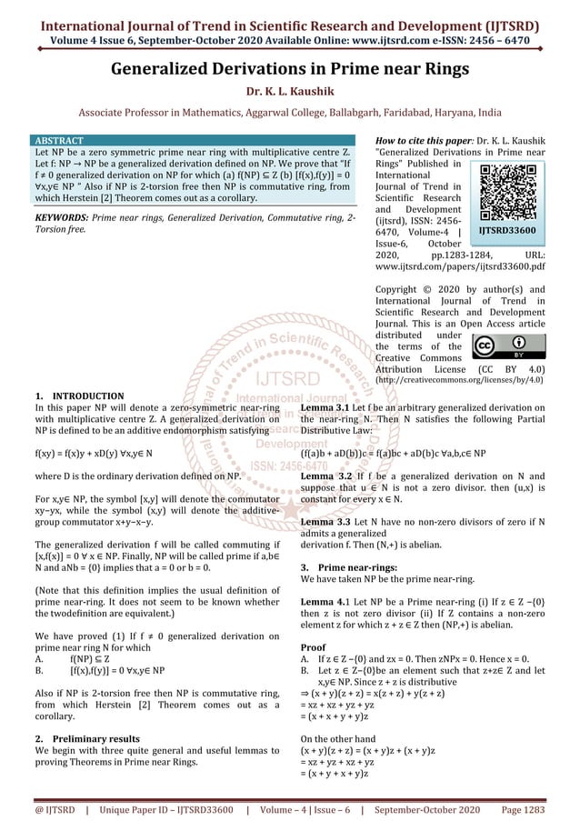 Generalized Derivations in Prime near Rings PDF