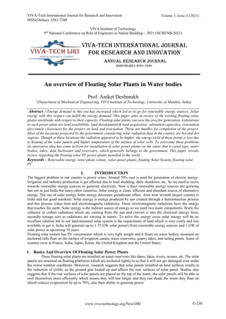 An overview of Floating Solar Plants in Water bodies | PDF