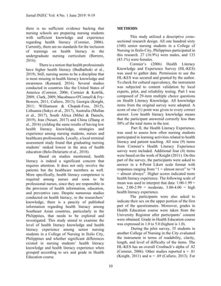 Health Literacy Knowledge and Experience Among Senior Nursing Students ...