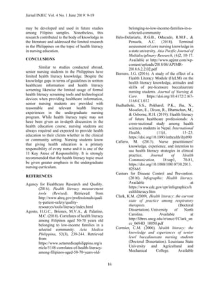 Health Literacy Knowledge and Experience Among Senior Nursing Students ...