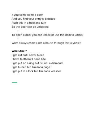 Key Hole Riddle 227 fun brain family friendly riddles | PDF