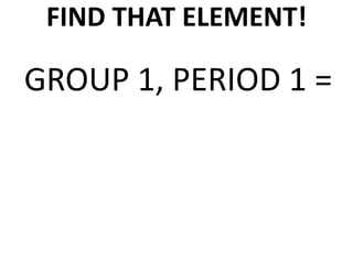 FIND THAT ELEMENT!

GROUP 1, PERIOD 1 =
 