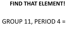 FIND THAT ELEMENT!

GROUP 11, PERIOD 4 =
 