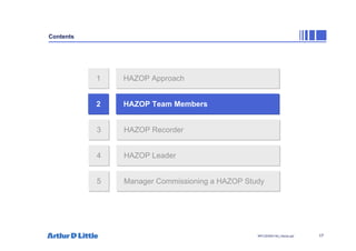17
NPC/20365/140_Hazop.ppt
Contents
HAZOP Approach
1
HAZOP Team Members
2
HAZOP Recorder
3
HAZOP Leader
4
Manager Commissioning a HAZOP Study
5
 