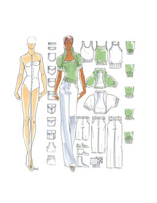 xi
The sixth edition of Fashion Sketchbook is in full color. It is completely revised, with updated draw-
ing instructions and new images in every chapter. Many of the photos are Women’s Wear Daily fash-
ion runway and showroom photos that inform and maximize lesson goals. The photos will inspire
as well as fuel your fashion illustrations, with a stronger connection to the fashion design studio or
classroom experience. The goal is to accelerate comprehension, application, and diversification of
your drawing skills.
Most chapters are infused with WWD photographs of design silhouettes, fabric examples, or
muslin shapes for greater reference value. Color rendering, now integrated thoughout the text-
book, includes photographic examples of current designer reference with more in-depth, mixed
media illustration techniques to explore. The first two chapters, on basic figure drawing, have been
expanded with trendier, elongated fashion forms. Chapter Three, Model Drawing, in all new lay-
outs, now reflects your classroom experience, with more figure analysis and new runway poses. The
fashion heads chapter provides more concise sketching methods and new WWD fashion faces to
draw. The chapters on fashion design garment detail incorporate all of the previous edition’s suc-
cessful sketching techniques but now have been updated to include WWD pictoral reference that
supplements your designer image research. Chapter Seven, with a full component of WWD images,
focuses on specific types of fabrics matched to their colored pencil and marker rendering solu-
tions. The menswear and childrenswear chapters, both updated, have been revised to offer more
stylistic sketching options. The chapter on flats and specs has been changed to create a broader base
of more detailed drawing instructions. This textbook’s unique appendix, containing more than
400 garment and accessory references for fashion nomenclature, has been updated and (drawing)
Problem Spots has been completely redone to reflect new sketching issues. Throughout this sixth
edition, there are over a dozen new guest artist spreads, which serve as guides and goals for all of
your drawing skills. A DVD is also included. There are six video segments that demonstrate mixed
media rendering techniques. It provides a broader platform to help you fully develop your fashion
design illustrations.
What can be more fun than drawing for a living? The more I know about fashion, the more I
want to sketch. I approach drawing and teaching, in this ever-changing field of expertise, with the
same enthusiasm as my first day in class. I was thrilled then and feel the same sense of excitement
today. I love my career choice. I can’t imagine ever being bored by my job. Drawing for me is as
important as breathing—it’s that vital to my being. I sincerely hope and encourage you to feel the
same way about your career. Enjoy each page, and every moment of learning, reach for your full
potential, and believe in your talent as much as I do and did to create this sixth edition.
Preface
 