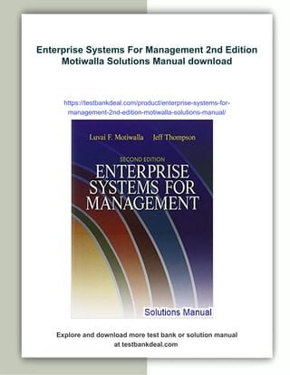 Enterprise Systems For Management 2nd Edition Motiwalla Solutions Manual | PDF