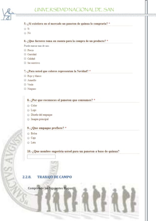 UNIVERSIDAD NACIONAL DE SAN
AGUSTIN
2.2.8. TRABAJO DE CAMPO
Comprende las Siguientes Etapas:
 