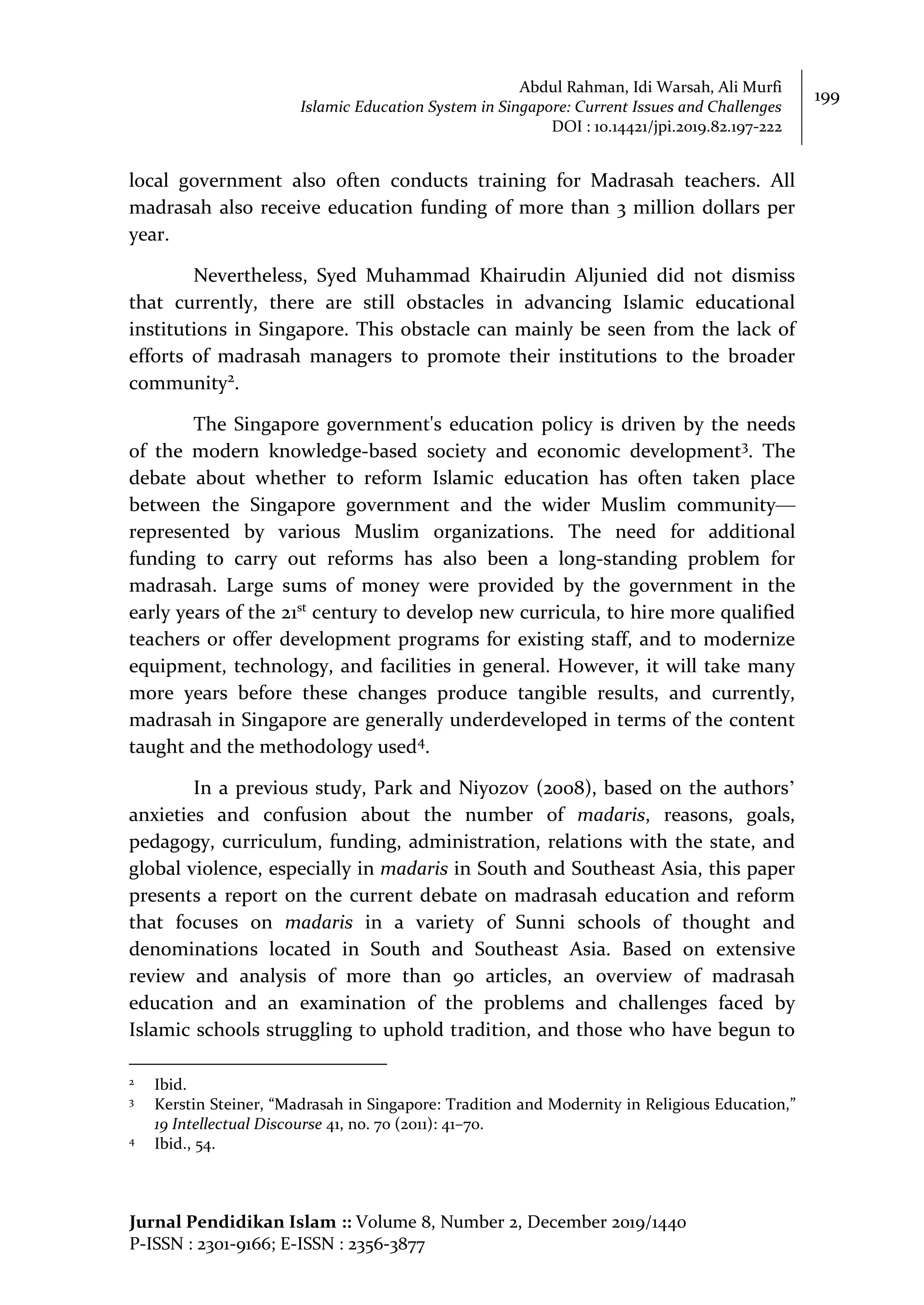 Islamic Education System in Singapore: Current Issues and Challenges | PDF