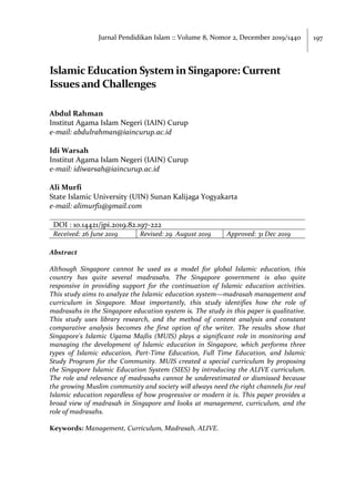 Islamic Education System in Singapore: Current Issues and Challenges | PDF