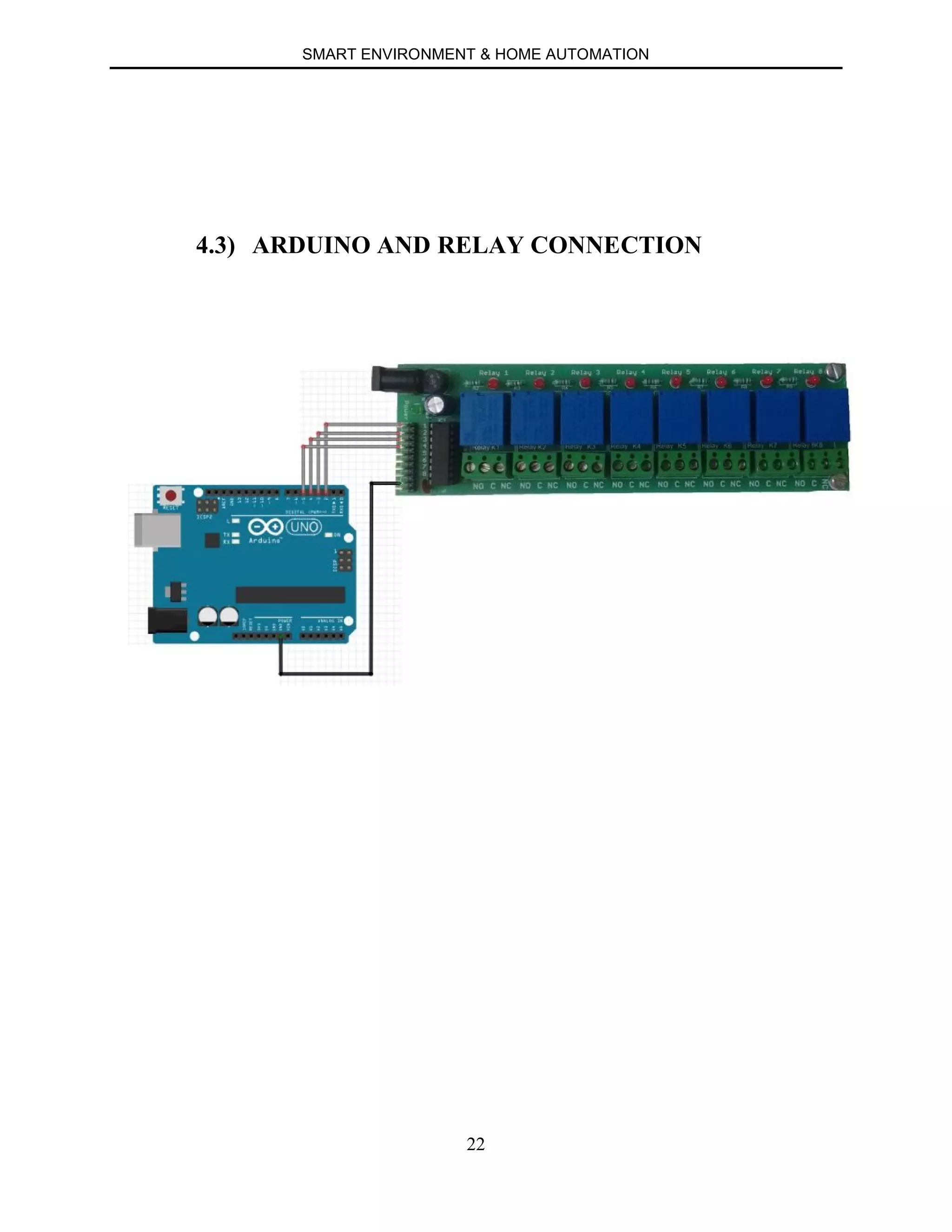 SMART ENVIRONMENT & HOME AUTOMATION
22
4.3) ARDUINO AND RELAY CONNECTION
 