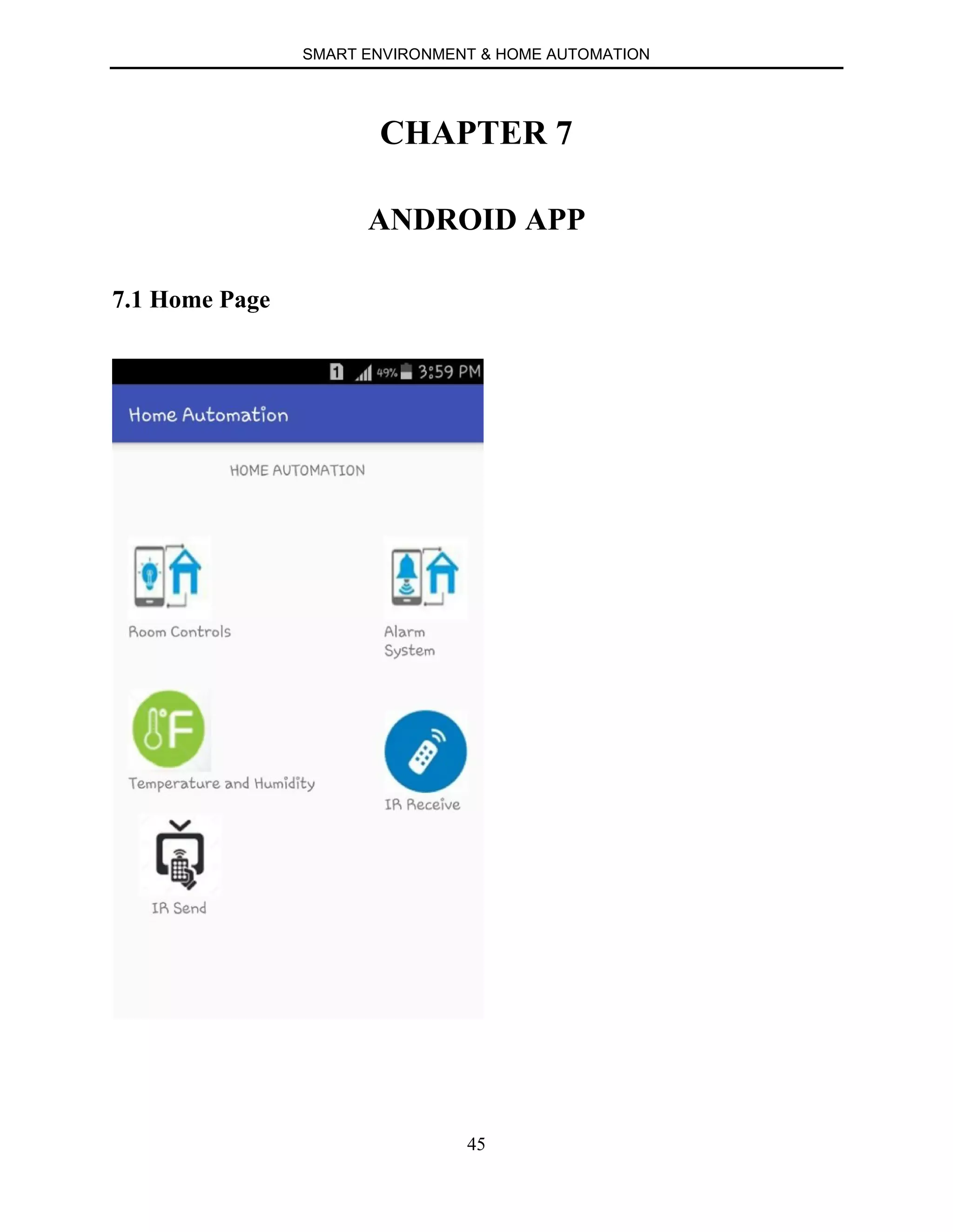 SMART ENVIRONMENT & HOME AUTOMATION
45
CHAPTER 7
ANDROID APP
7.1 Home Page
 