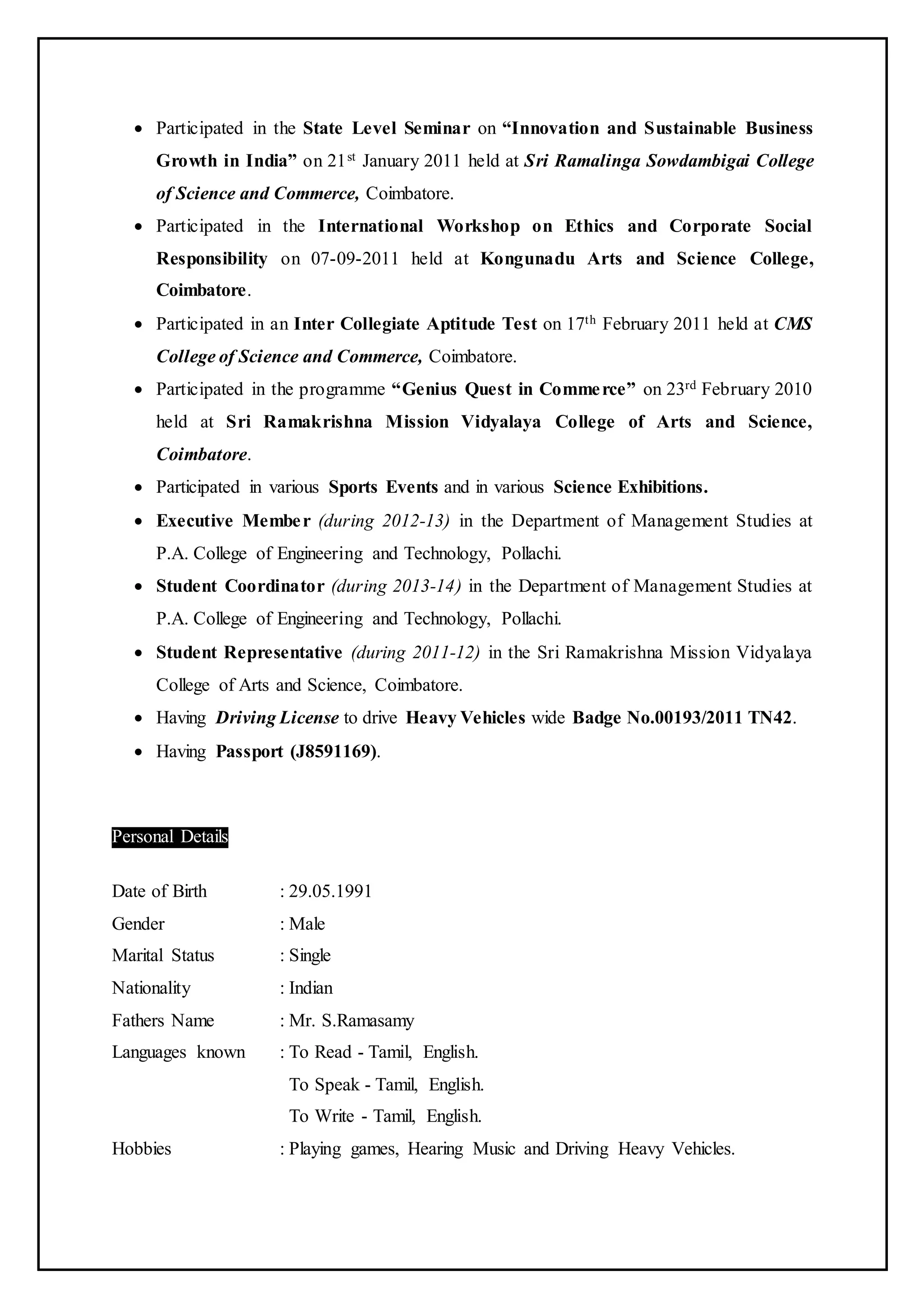 R.Muthukumar Curriculum Vitae | PDF