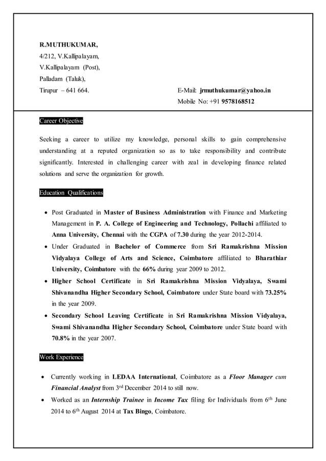 R.Muthukumar Curriculum Vitae | PDF