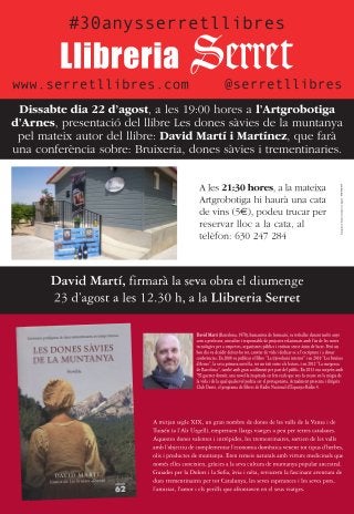 22 agost a la Artgrobotida, d'Arnes, conferència de David Martí sobre bruixeria, dones sàvies i trementinaries extret del llibre del autor